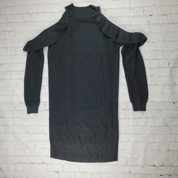 SOLUTIONS Black Cold Shoulder Knit Sweater Dress - Picture 2 of 7